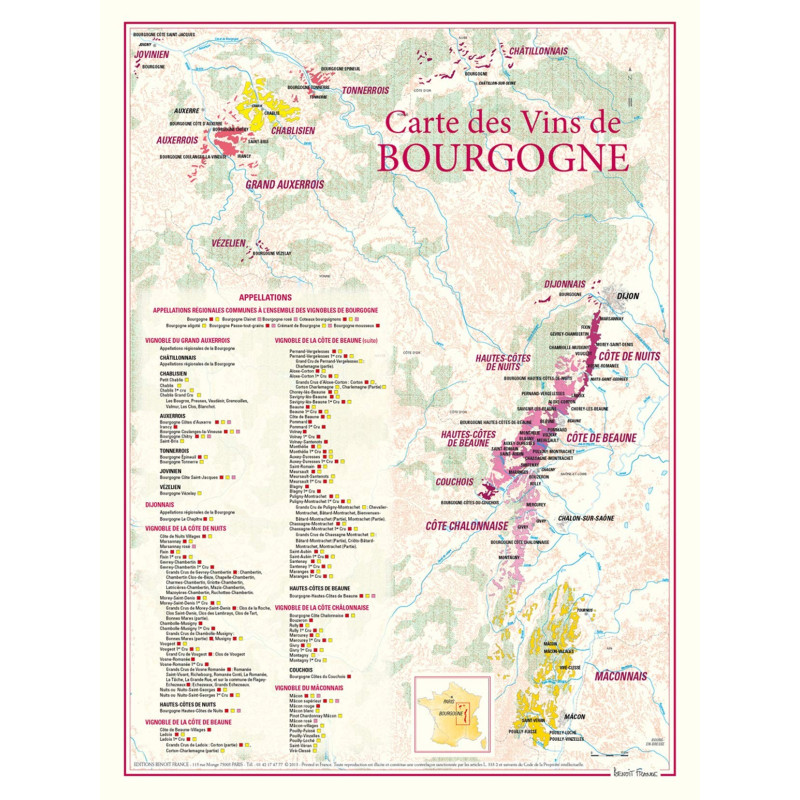 Map Vineyards of Bourgogne 30x40 cm